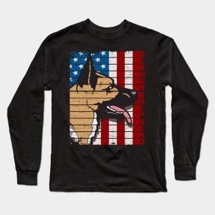 German Shepherd American Flag Long Sleeve T-Shirt